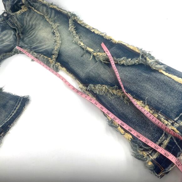 MNML Men's Medium Blue B638 Ethereal Flare Rip Denim Jeans Size 32 - Picture 9 of 11
